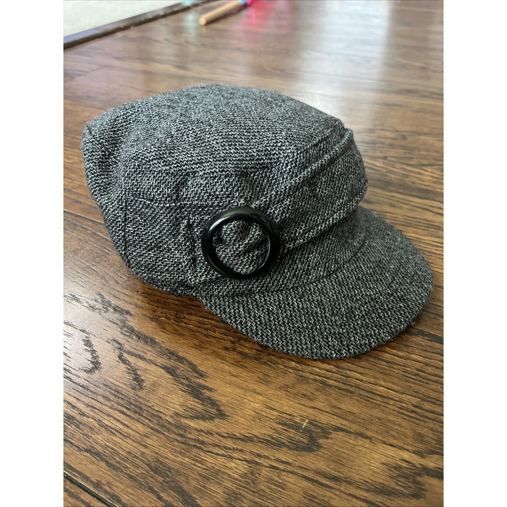 VTG Y2K Mudd Newsboy Style Hat Womens Gray Sparkle Cap Elastic Back WOOL/POLY